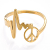 Ion Plating(IP) 304 Stainless Steel Heart Bit with Peace Sign Adjustable Ring RJEW-T027-04G-3