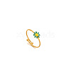 Daisy 304 Stainless Steel Enamel Open Cuff Rings for Women RJEW-M061-01G-04-1