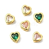 6Pcs 3 Colors Brass Micro Pave Cubic Zirconia Heart Slide Charms ZIRC-YW0001-36B-1