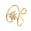 304 Stainless Steel Star Open Cuff Ring with Rhinestone RJEW-T023-89G-3