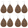 4 Pairs Artificial Leather Teardrop with Leopard Print Dangle Earrings EJEW-UN0002-92B-1