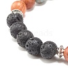 Natural Mixed Stone & Wood & Lava Rock Round Beads Stretch Bracelet BJEW-JB07133-7