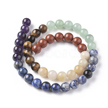 Chakra Theme Natural Red Rainbow Jasper & Yellow Aventurine & Tiger Eye & Green Aventurine & Blue Spot Stone & Lapis Lazuli & Amethyst Beads Strands G-F668-23-8mm