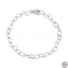 Rhodium Plated 925 Sterling Silver Heart Link Chain Bracelets BJEW-I314-057C-P