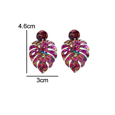Leaf Acrylic Paillette Dangle Stud Earrings FS-WG5D05C-04-1