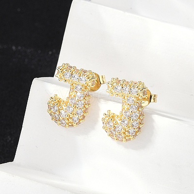 Brass Micro Pave Cubic Zirconia Stud Earrings EJEW-Z091-04G-J-1