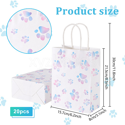 Rectangle with Paw Print Pattern Paper Storage Bags with Handle ABAG-WH0046-39B-1