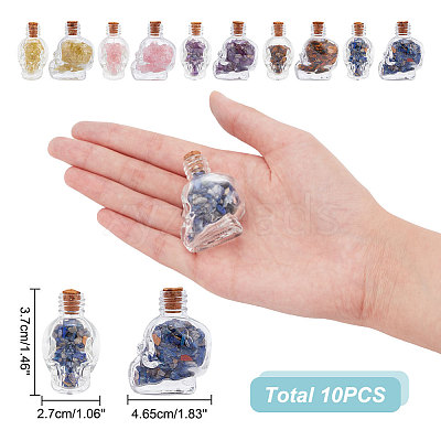 10Pcs Mixed Gemstones Chips in Skull Glass Bottle Display Decorations DJEW-AR0001-08-1