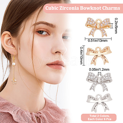 12Pcs 2 Colors Rack Plating Brass Micro Pave Cubic Zirconia Charms ZIRC-BBC0001-30-1