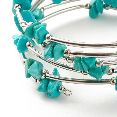 5-Loop Synthetic Turquoise(Dyed) Chip Beaded Wrap Bracelets for Women BJEW-JB01517-09-1