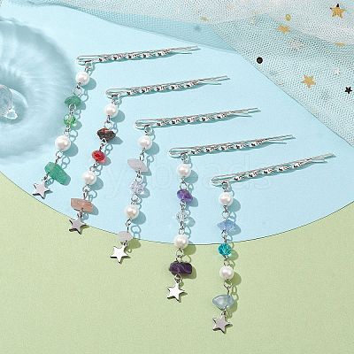 Natural Gemstone Chip & Pearl Hair Bobby Pin PHAR-JH00102-1