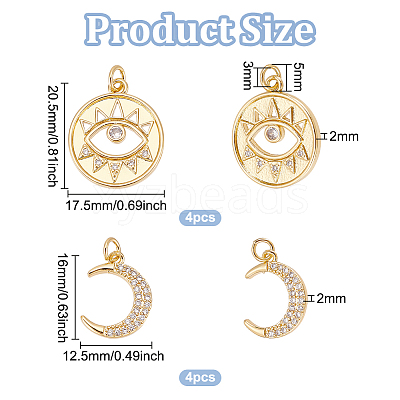 8Pcs 2 Style Rack Plating Brass Micro Pave Cubic Zirconia Pendants KK-BC0011-96-1