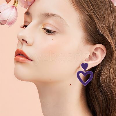 9 Pairs 9 Style Hollow Heart Acrylic Dangle Stud Earrings for Woman EJEW-AN0004-09-1