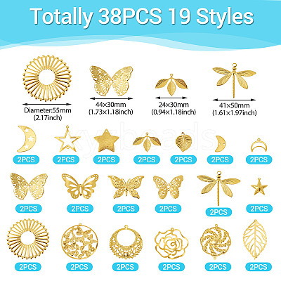 38Pcs 19 Styles Iron Pendants IFIN-TA00001-78-1