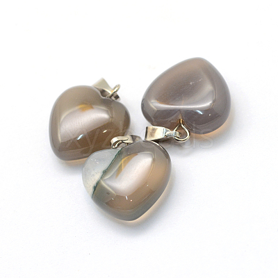 Heart Natural Grey Agate Pendants G-Q371-04-1