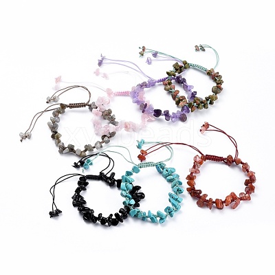 Adjustable Natural & Synthetic Mixed Stone Chip Beads Braided Bead Bracelets BJEW-JB04392-1