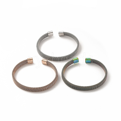 304 Stainless Steel Flat Mesh Chains Shape Open Cuff Bangle for Women BJEW-C0033-04-1