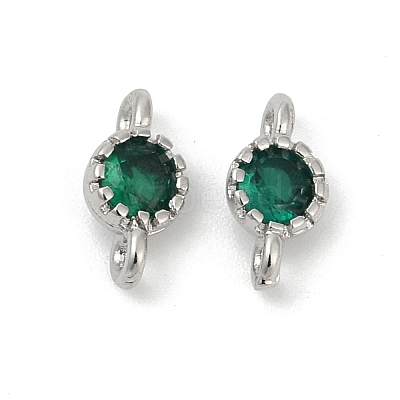 Brass Cubic Zirconia Flat Round Connector Charms KK-H204-02P-02-1