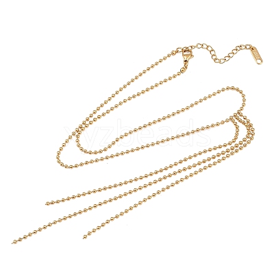 304 Stainless Steel Ball Chain Tassel Y Necklaces for Women NJEW-Z104-01G-1