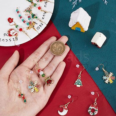 12 Pairs 12 Style Christmas Theme Alloy Dangle Earrings EJEW-SC0001-33-1