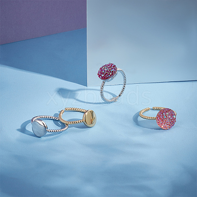 4Pcs 2 Colors Brass Flat Round Open Cuff Ring RJEW-UN0002-43-1