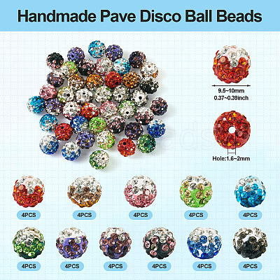 40Pcs 10 Colors Round Handmade Pave Disco Ball Beads RB-TA0001-13-1
