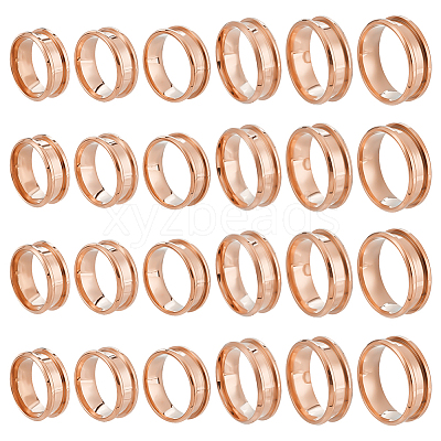 24Pcs 6 Styles 304 Stainless Steel Grooved Finger Ring Settings STAS-ME0003-12RG-1
