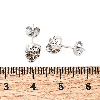 Halloween 925 Sterling Silver Cubic Zirconia Stud Earrings EJEW-P327-01C-AS-1