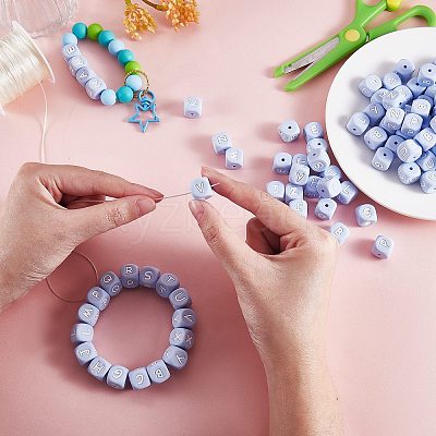 20Pcs Blue Cube Letter Silicone Beads 12x12x12mm Square Dice Alphabet Beads with 2mm Hole Spacer Loose Letter Beads for Bracelet Necklace Jewelry Making JX434Y-1