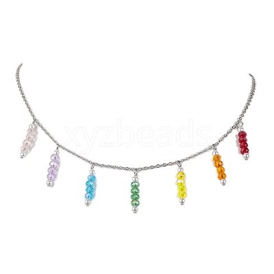 Colorful Glass & Round Shell Pearl Beaded Charms Bib Necklace NJEW-JN04628-1
