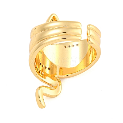 Snake Brass Micro Pave Clear Cubic Zirconia Open Cuff Rings RJEW-G329-01G-1