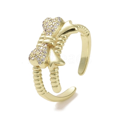 Brass Micro Pave Cubic Zirconia Open Cuff Ring RJEW-K256-58E-G-1