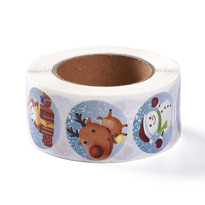 8 Patterns Christmas Round Dot Self Adhesive Paper Stickers Roll DIY-A042-01D-1
