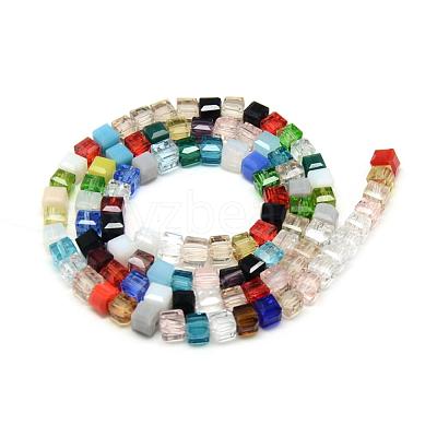 Faceted Transparent Glass Cube Beads Strands GLAA-R163-4x4-01-1