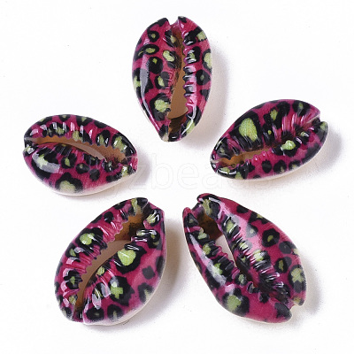 Printed Natural Cowrie Shell Beads X-SSHEL-R047-01-B08-1