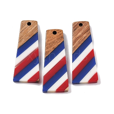 Independence Day Opaque Striped Resin & Walnut Wood Pendants RESI-U010-02A-1