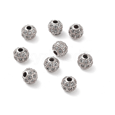 Round Brass Micro Pave Cubic Zirconia Beads ZIRC-N016-01P-4MM-1