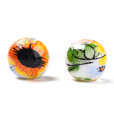 Floral Printed Porcelain Beads PORC-E021-01A-1