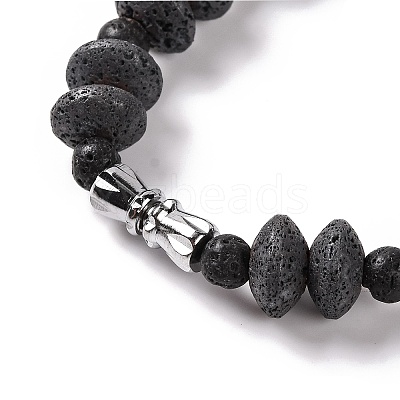 Rondelle & Round Natural Lava Rock Beaded Necklaces NJEW-Q341-10-1