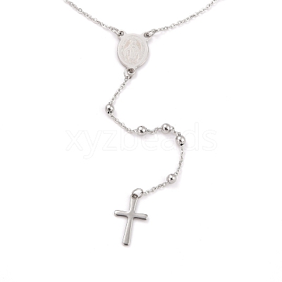 Non-Tarnish 304 Stainless Steel Rosary Bead Necklaces For Religion STAS-B021-02P-1
