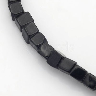 Cube Natural Black Stone Beads Strands G-P057-01-1