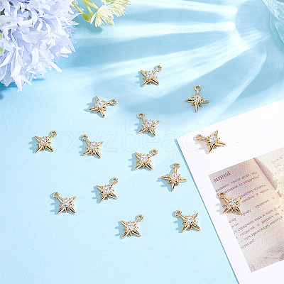 14Pcs Brass Micro Pave Cubic Zirconia Pendants KK-BBC0028-17-1
