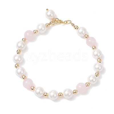 3Pcs 3 Styles Shell Pearl & Natural & Synthetic Mixed Gemstone Round Beadeded Bracelets for Women BJEW-JB12502-1