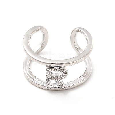 Clear Cubic Zirconia Initial Letter Open Cuff Ring RJEW-A012-01P-R-1