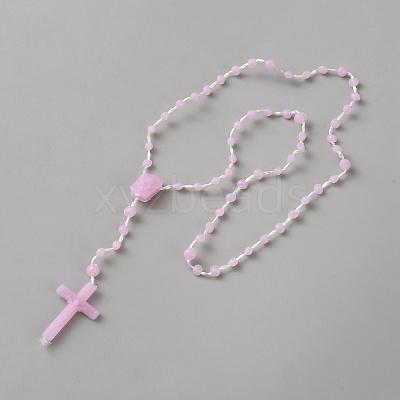 Polyester & Resin Link Chain Rosary Bead Necklaces LS-NJEW-WH0020-72B-1