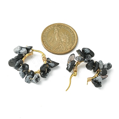 Natural Snowflake Obsidian Chips Braided Hoop Earrings EJEW-JE04940-11-1