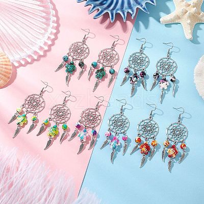 5Pairs 5 Colors Alloy & Synthetic Turquoise Chandelier Earrings EJEW-JE06339-01-1