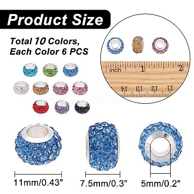 60pcs 10 colors 304 Stainless Steel European Beads FIND-DC0001-26-1