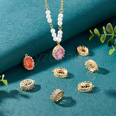 10Pcs Brass Pendant Cabochon Open Back Settings KK-BC0009-81-1