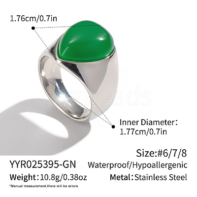304 Stainless Steel Natural Agate Finger Rings for Women QT5525-3-1